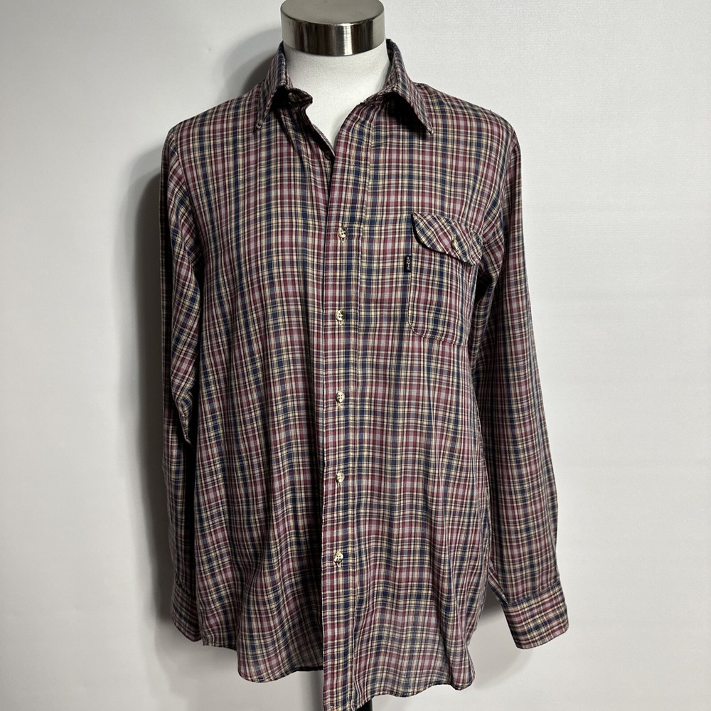 Levis Shirt Mens Large Blue Red Plaid Flannel Button Up Western Rodeo Workwear